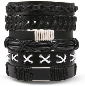 6PCS Braided Faux Leather Bracelet Punk Cuff Wrap Bracelets Multi-Layer Bracelet for Men Women Adjustable (Small Fish)