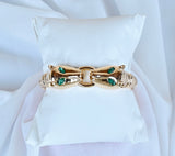 GOLD METAL ANIMAL HEAD BANGLE GREEN STONES