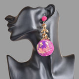 Sequin Balls With Heart Shape Drop Earrings