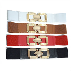 Ladies Belt Waistband with Square Gold Buckle