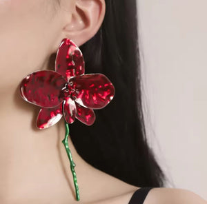 Alloy painted leaf flower stud earrings