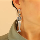 Style Skull Bones & Faux Pearl Fish Tail Earrings