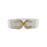 White Wide Leather Elastic Belt